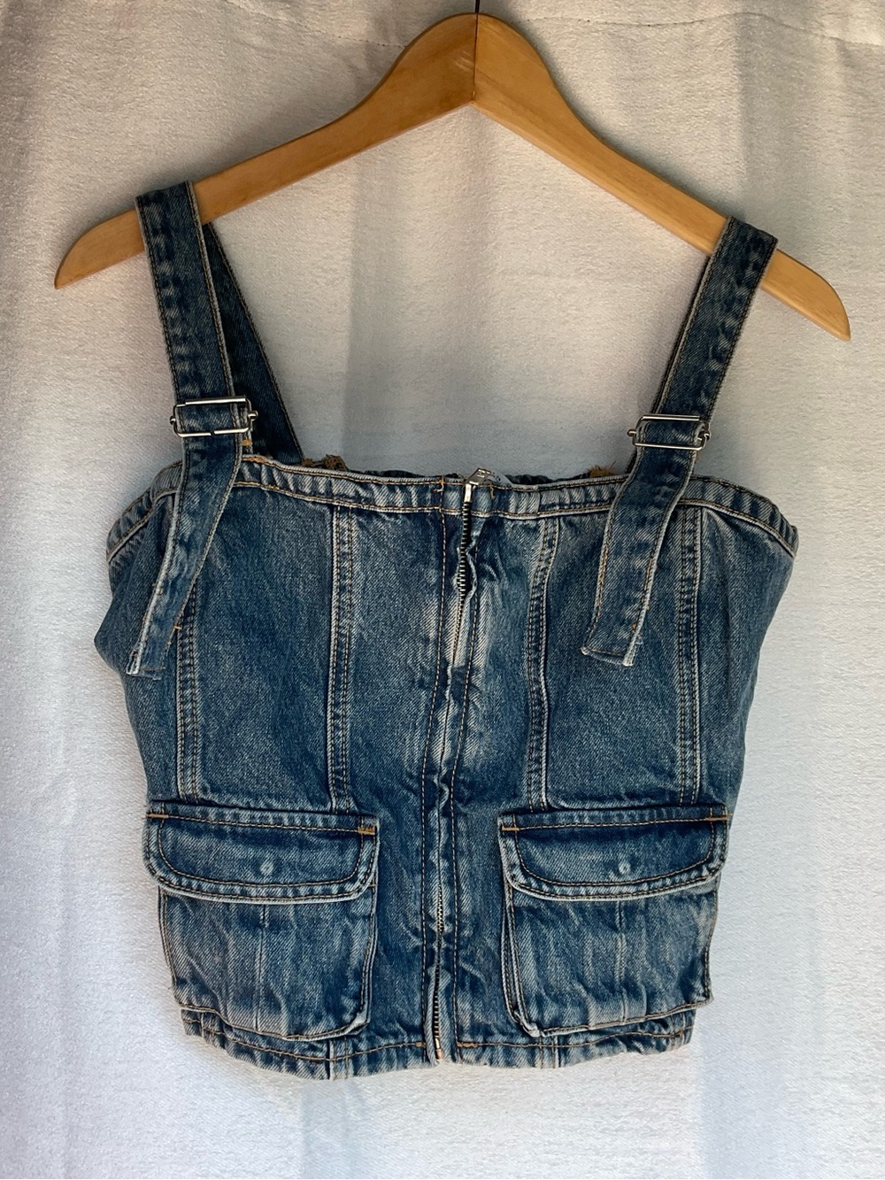Zara Light Blue Denim Corset Zip Crop Top
